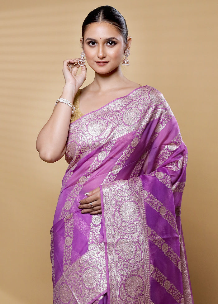 Purple Dupion Silk Saree With Blouse Piece