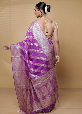 Purple Dupion Silk Saree With Blouse Piece