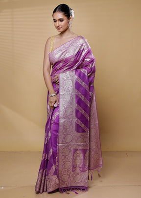 Purple Dupion Silk Saree With Blouse Piece