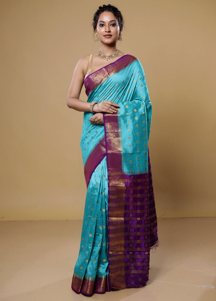 Green Dupion Silk Saree With Blouse Piece