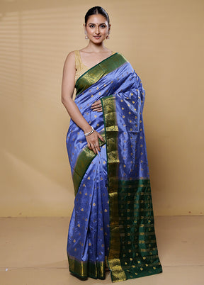 Blue Dupion Silk Saree With Blouse Piece