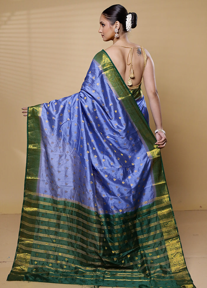 Blue Dupion Silk Saree With Blouse Piece