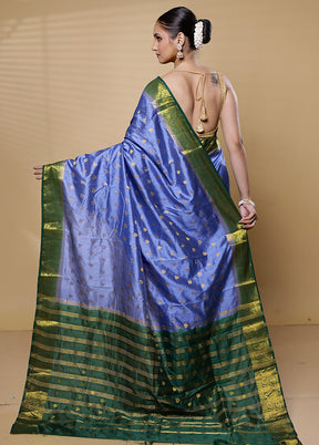 Blue Dupion Silk Saree With Blouse Piece