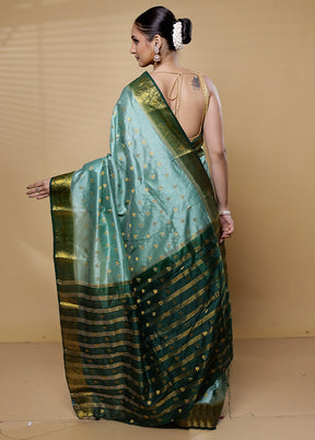 Blue Dupion Silk Saree With Blouse Piece