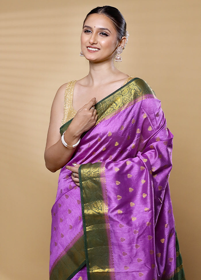 Purple Dupion Silk Saree With Blouse Piece