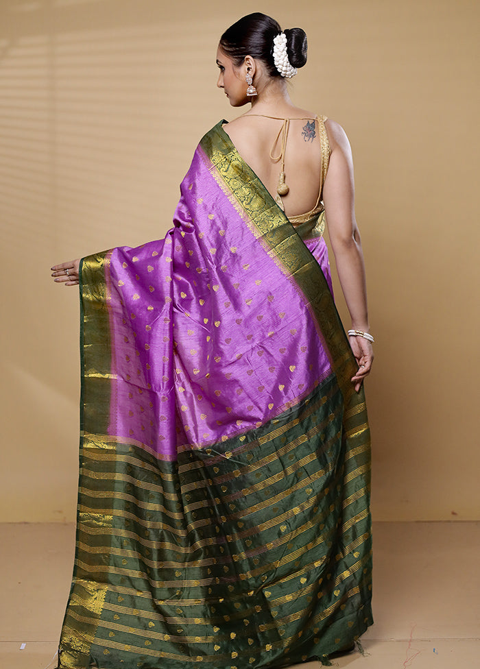 Purple Dupion Silk Saree With Blouse Piece