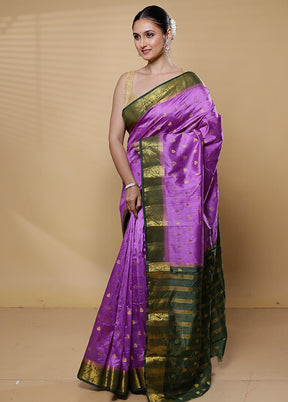 Purple Dupion Silk Saree With Blouse Piece