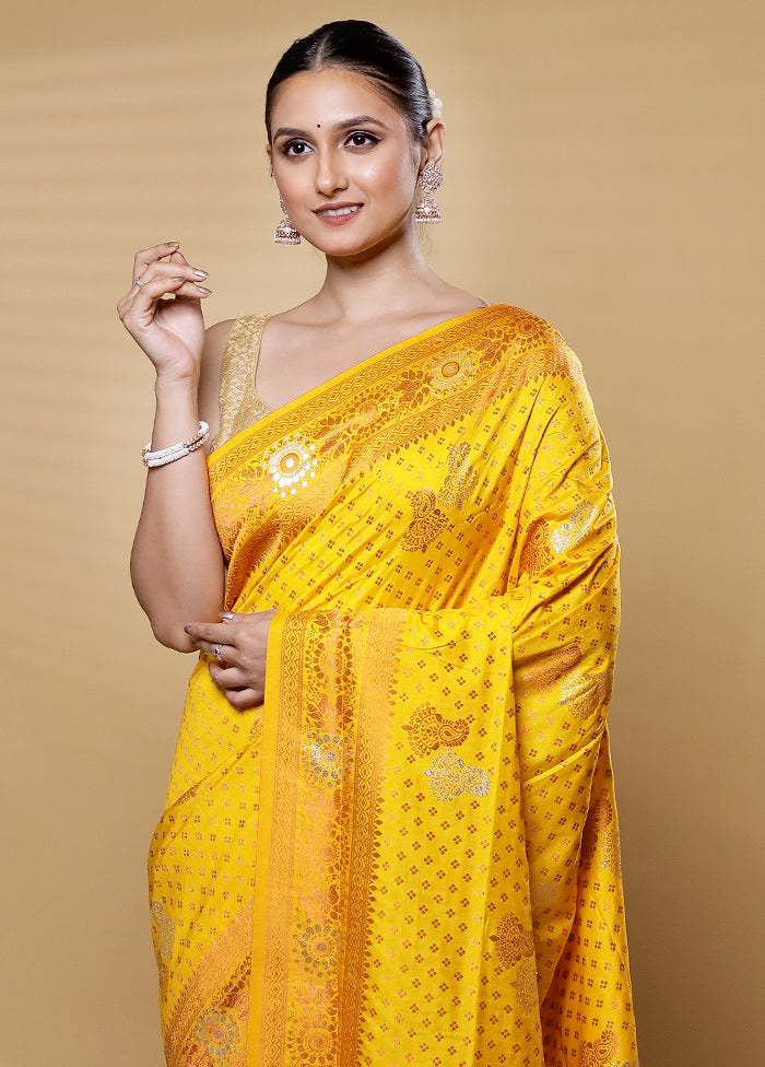 Yellow Dupion Silk Saree With Blouse Piece