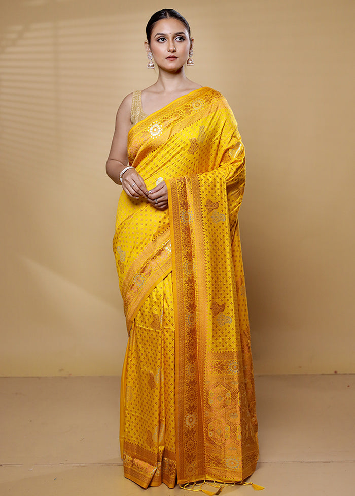 Yellow Dupion Silk Saree With Blouse Piece