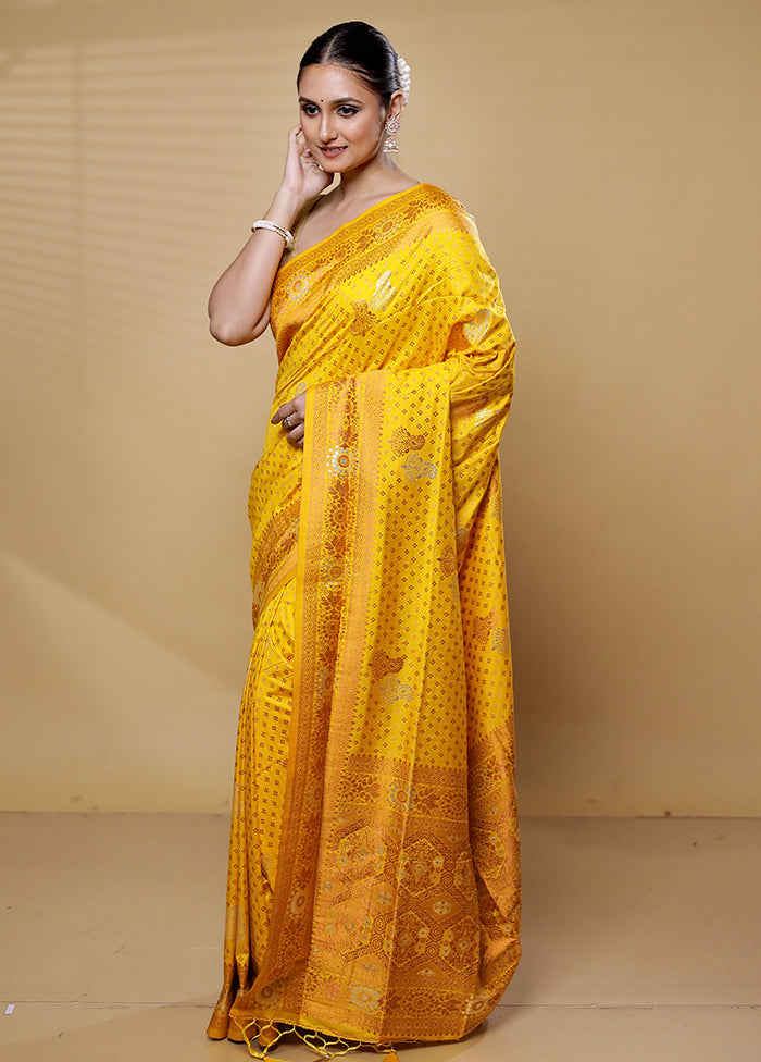 Yellow Dupion Silk Saree With Blouse Piece