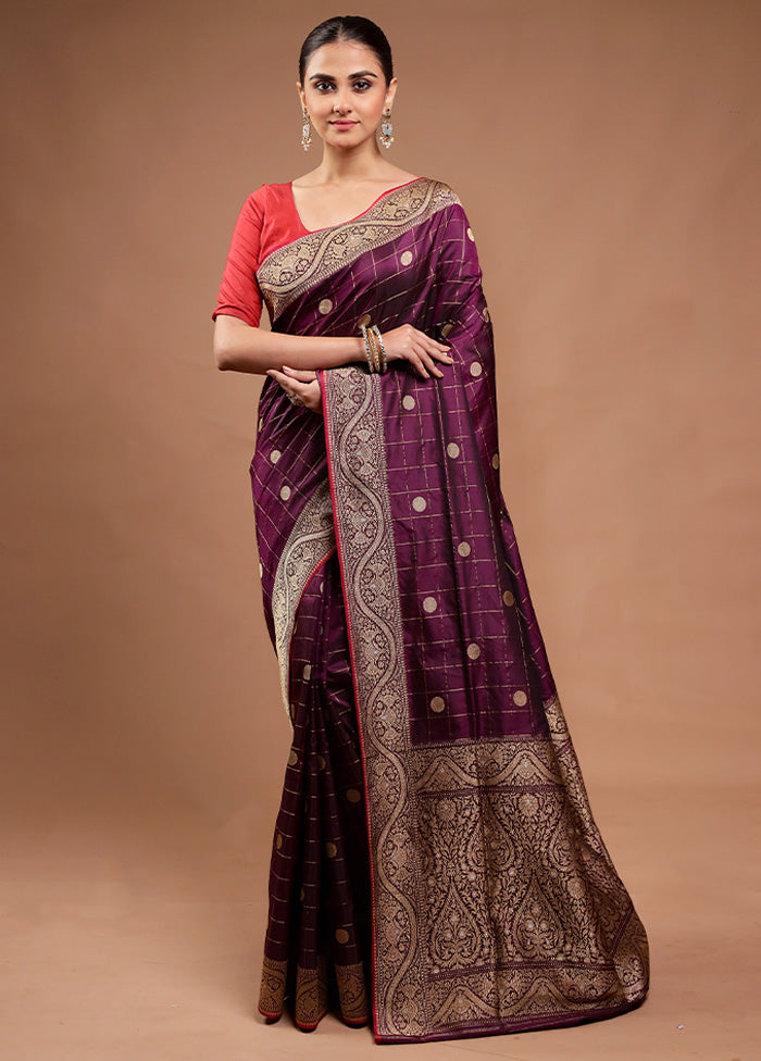 Wine Handloom Katan Pure Silk Saree With Blouse Piece