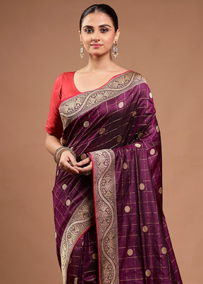 Wine Handloom Katan Pure Silk Saree With Blouse Piece