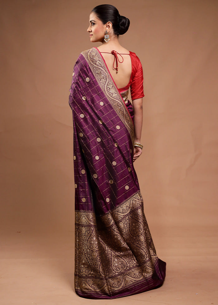 Wine Handloom Katan Pure Silk Saree With Blouse Piece