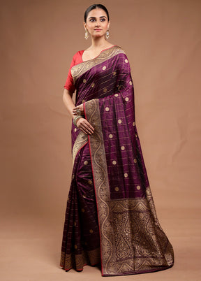 Wine Handloom Katan Pure Silk Saree With Blouse Piece