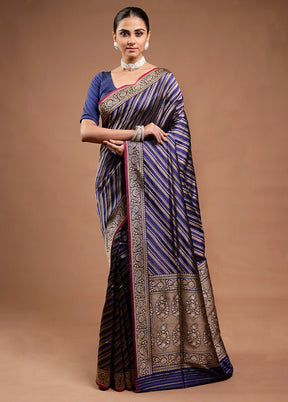 Blue Handloom Katan Pure Silk Saree With Blouse Piece