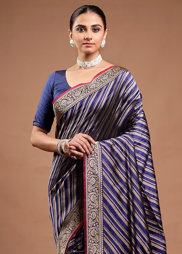 Blue Handloom Katan Pure Silk Saree With Blouse Piece