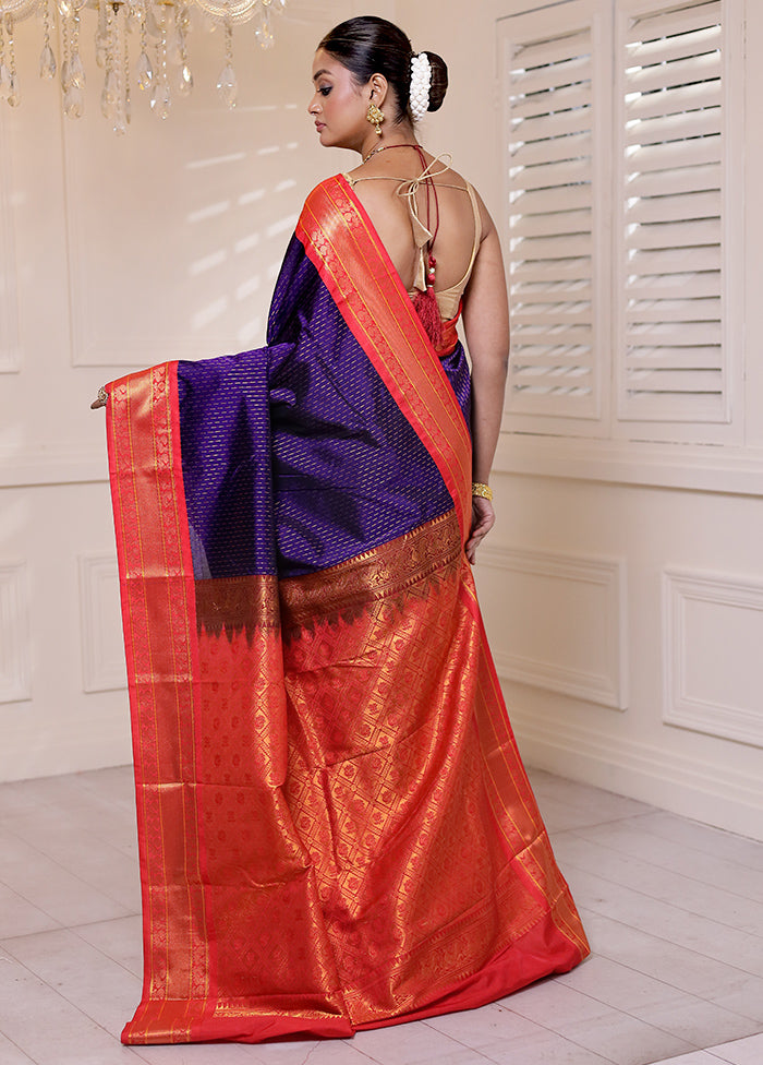 Blue Kanjivaram Silk Saree With Blouse Piece