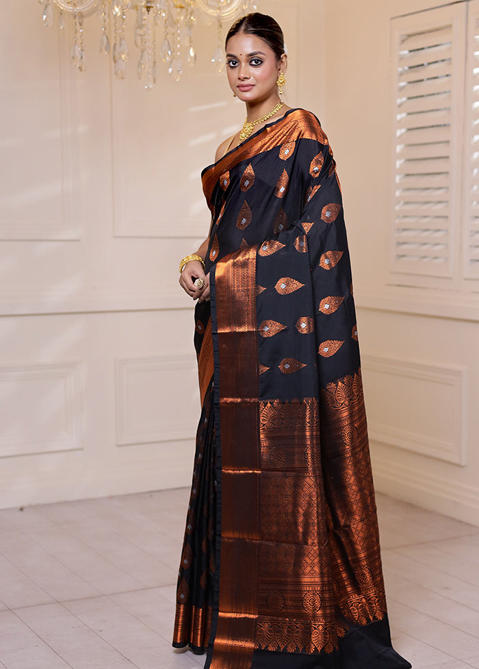 Black Kanjivaram Silk Saree With Blouse Piece