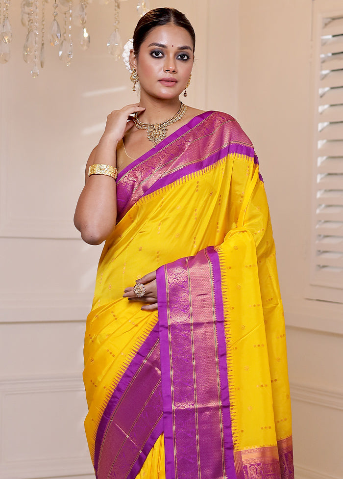 Yellow Kanjivaram Silk Saree With Blouse Piece