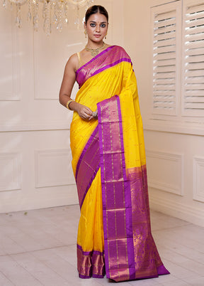 Yellow Kanjivaram Silk Saree With Blouse Piece