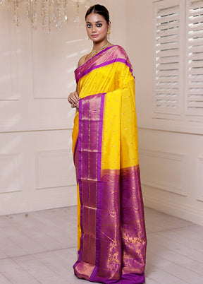 Yellow Kanjivaram Silk Saree With Blouse Piece