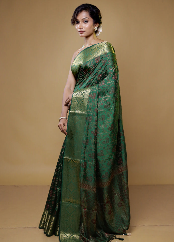 Green Dupion Silk Saree With Blouse Piece