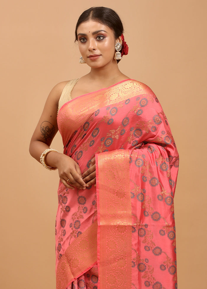 Pink Dupion Silk Saree With Blouse Piece