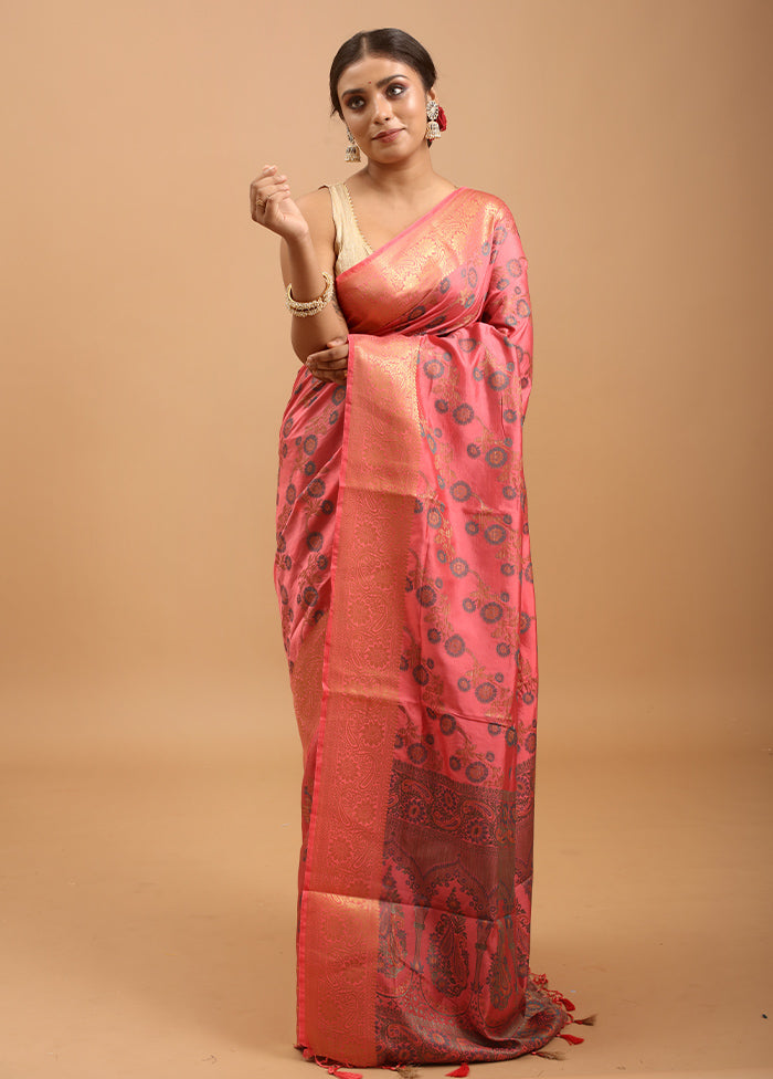 Pink Dupion Silk Saree With Blouse Piece