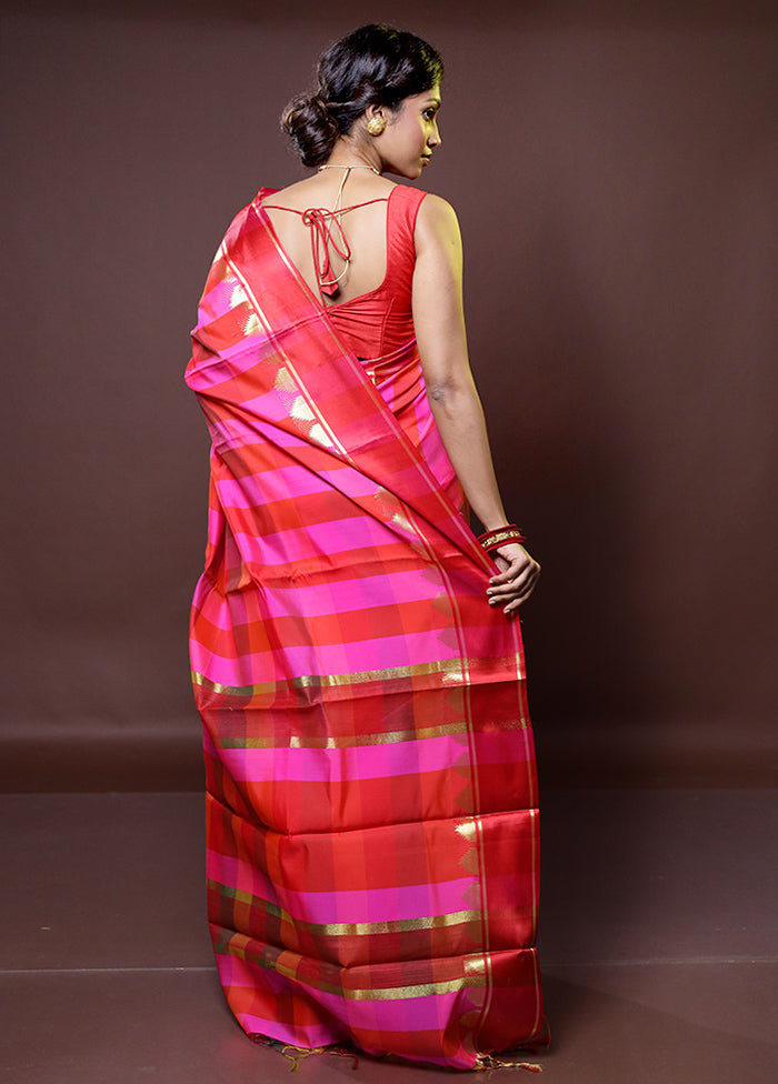 Multicolor Kanjivaram Silk Saree With Blouse Piece