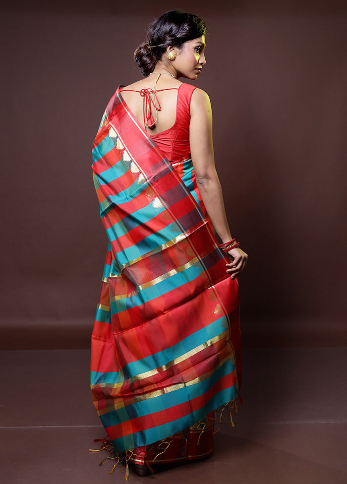 Multicolor Kanjivaram Silk Saree With Blouse Piece