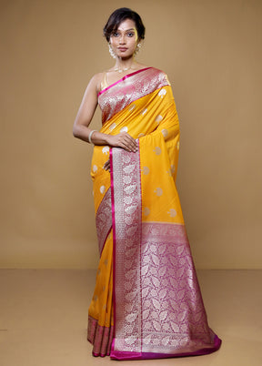 Yellow Katan Silk Saree With Blouse Piece