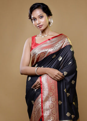 Black Katan Silk Saree With Blouse Piece