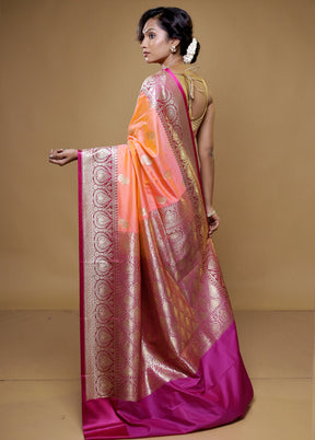 Peach Katan Silk Saree With Blouse Piece