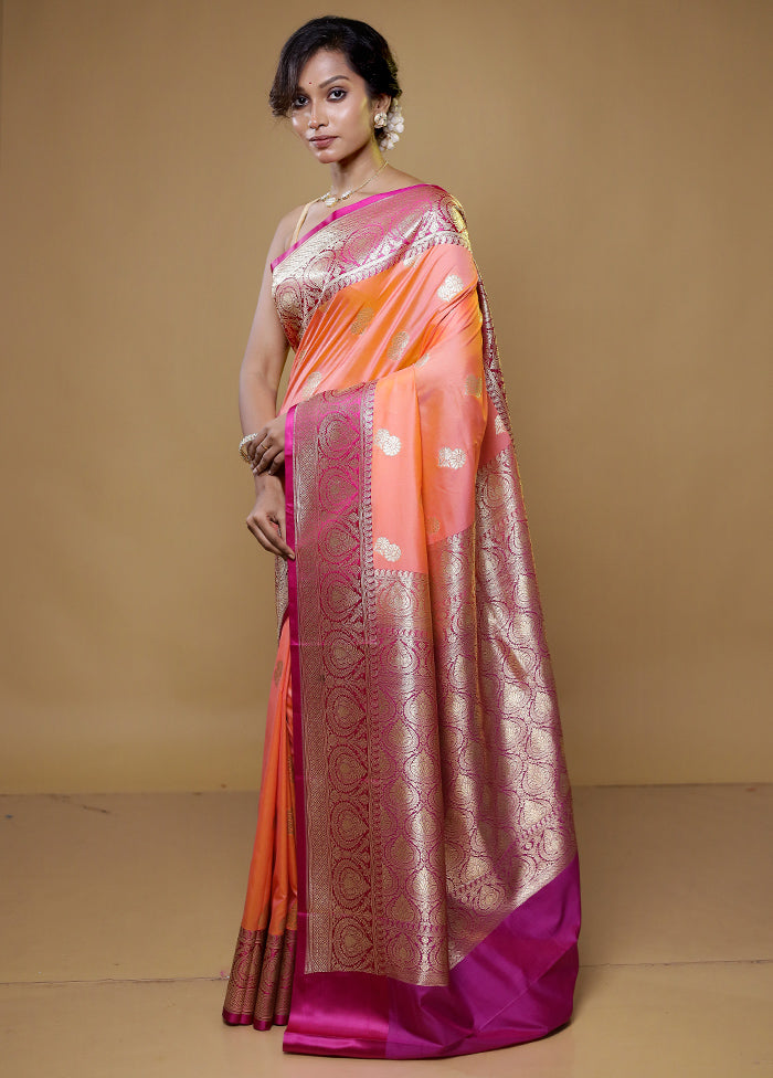 Peach Katan Silk Saree With Blouse Piece
