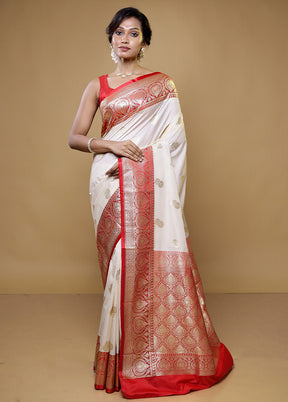 Cream Katan Silk Saree With Blouse Piece