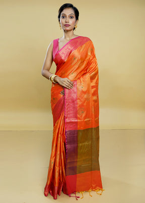 Rust Dupion Silk Saree With Blouse Piece