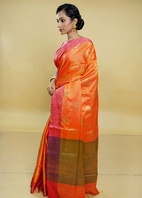 Rust Dupion Silk Saree With Blouse Piece