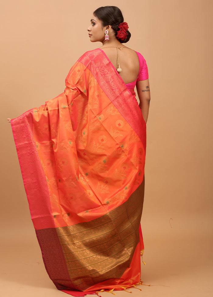 Rust Dupion Silk Saree With Blouse Piece