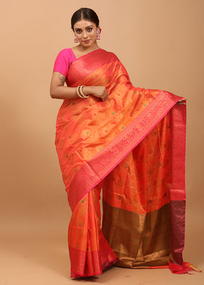 Rust Dupion Silk Saree With Blouse Piece