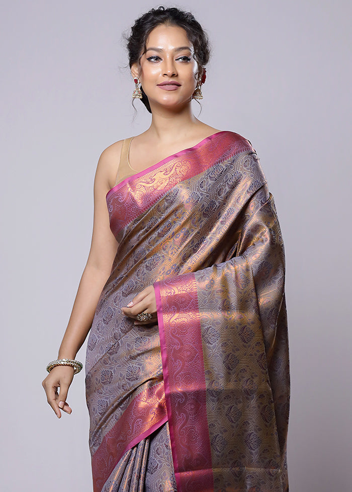 Grey Dupion Silk Saree With Blouse Piece