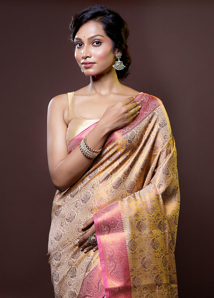 Cream Dupion Silk Saree With Blouse Piece