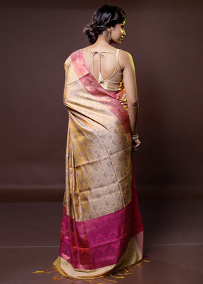 Cream Dupion Silk Saree With Blouse Piece