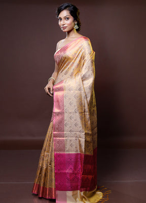 Cream Dupion Silk Saree With Blouse Piece