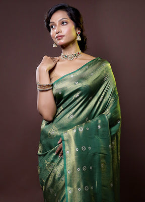 Green Dupion Silk Saree With Blouse Piece