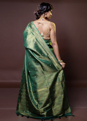 Green Dupion Silk Saree With Blouse Piece