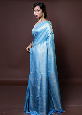 Blue Dupion Silk Saree With Blouse Piece