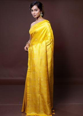 Yellow Dupion Silk Saree With Blouse Piece