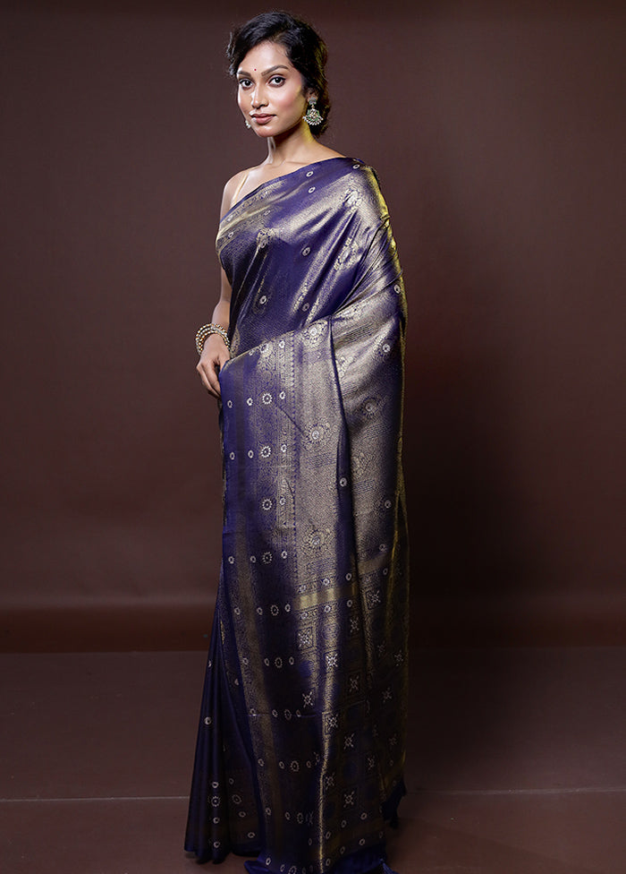 Blue Dupion Silk Saree With Blouse Piece