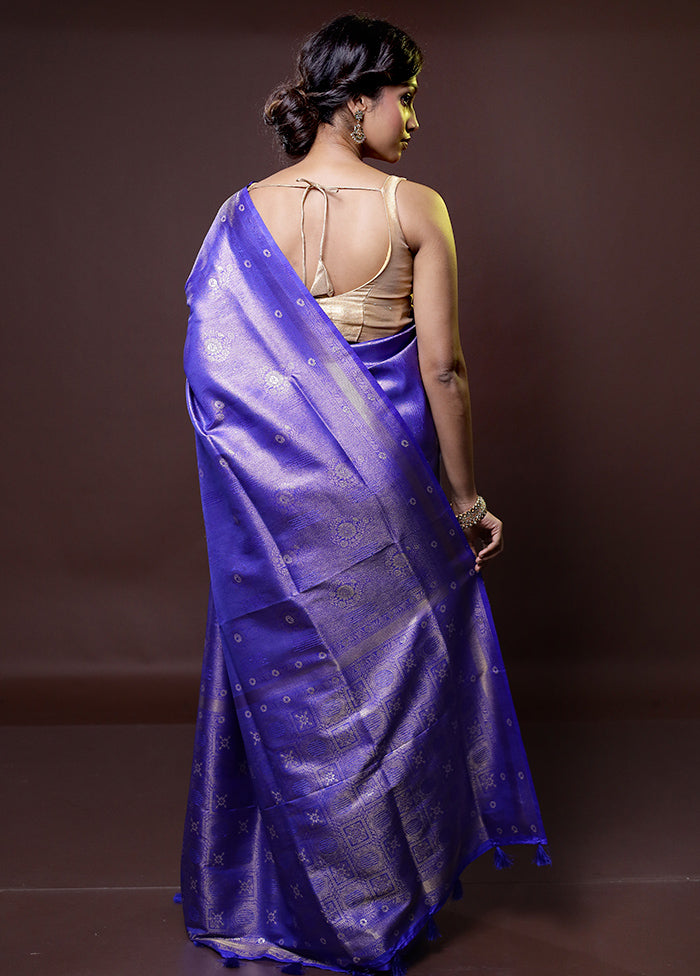 Blue Dupion Silk Saree With Blouse Piece