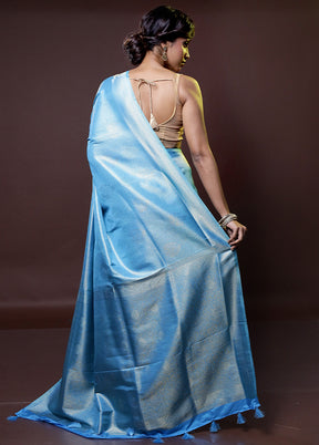 Blue Dupion Silk Saree With Blouse Piece